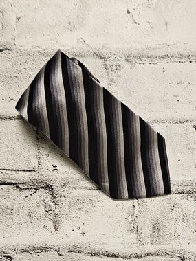 Denver Hayes Grey Black Striped Tie 3” Classic Mens Necktie